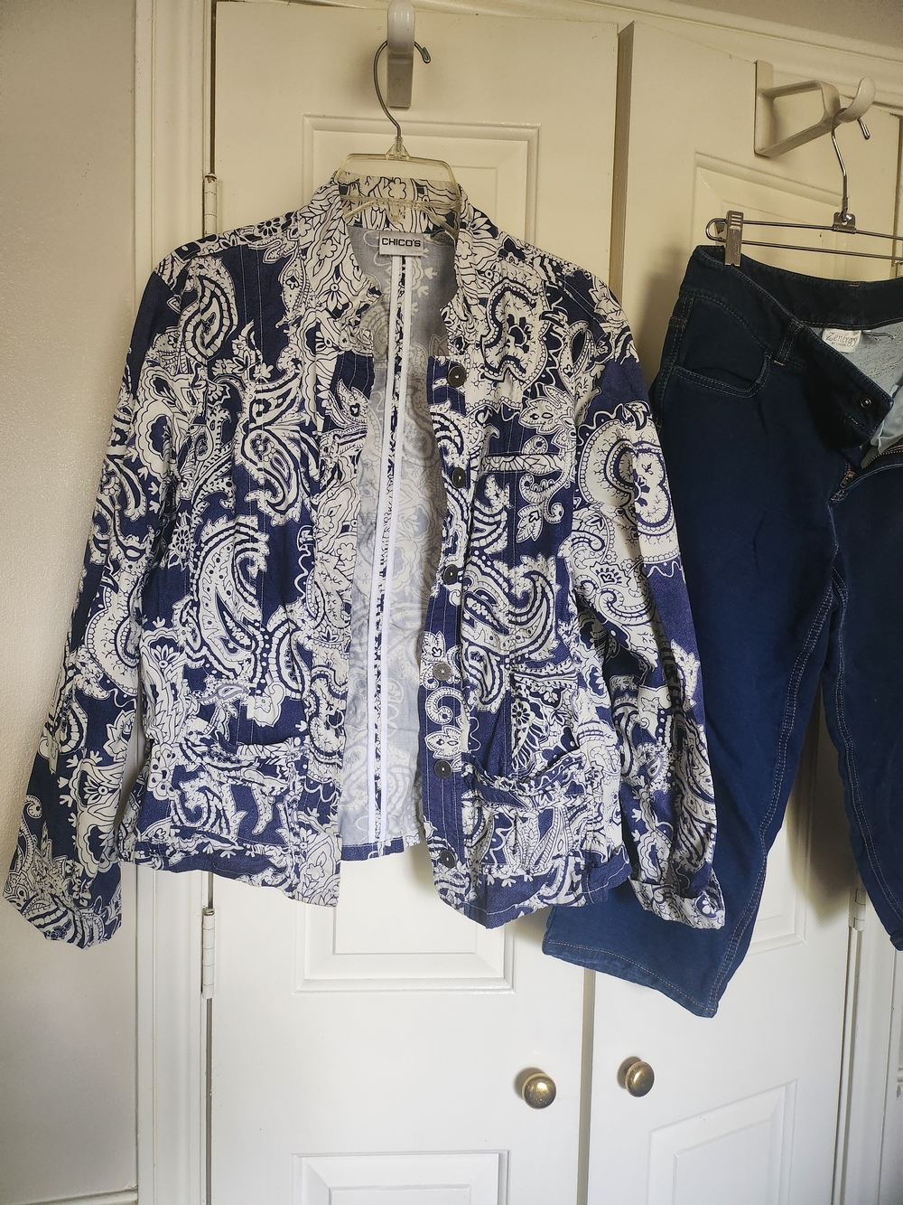 Chico's Navy and White Paisley Print Jacket
